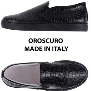 OROSCURO WOMEN NIB CROC EMBOSSED BLACK LEATHER SNEAKERS. MADE IN ITALY. 40 / 9.5